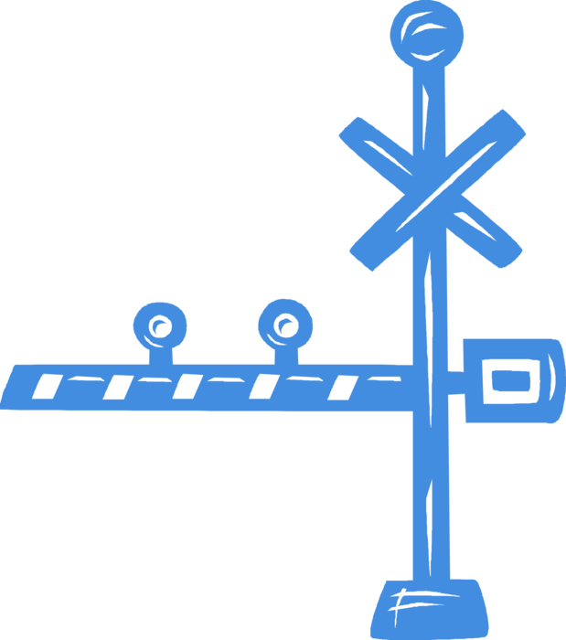 Vector Illustration of Railway Level Crossing Intersection Signals and Warning Lights