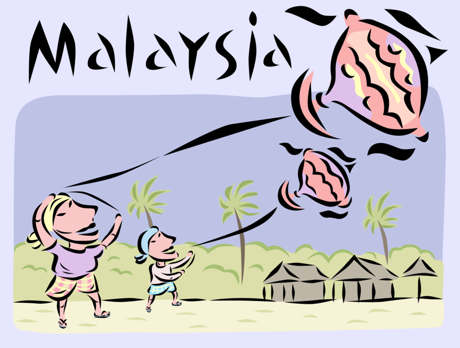 Vector Illustration of Malaysia Wau Bulan Malaysian Moon-Kites are National Symbol 