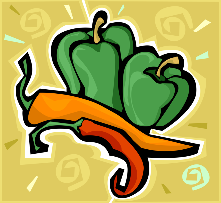Vector Illustration of Green Pepper Capsicum Bell Pepper and Hot Chili Pepper Vegetables