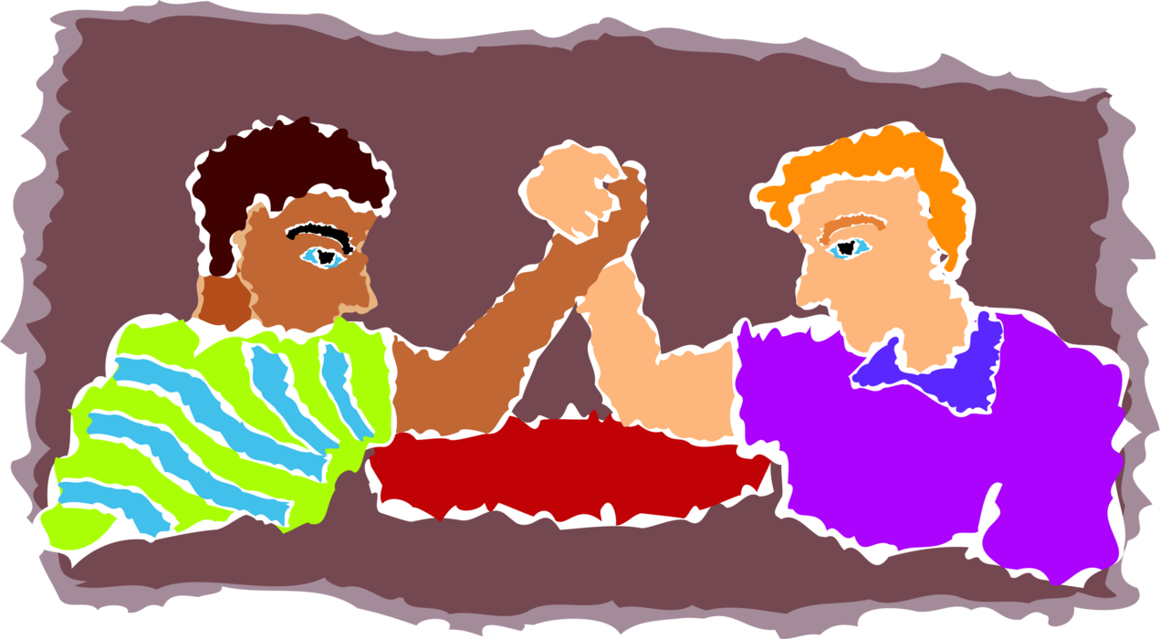 Vector Illustration of Arm Wrestlers Wrestling in Strength Competition
