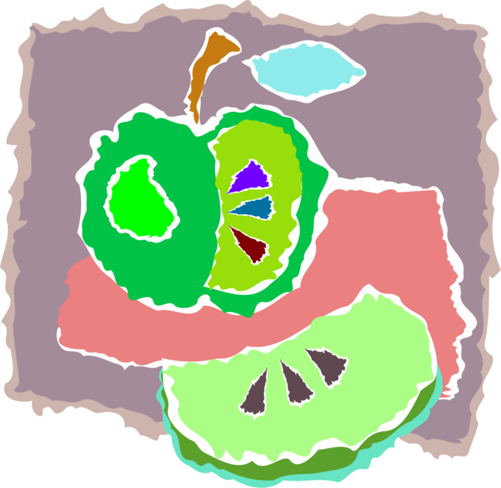Vector Illustration of Sliced Pomaceous Food Green Fruit Apple