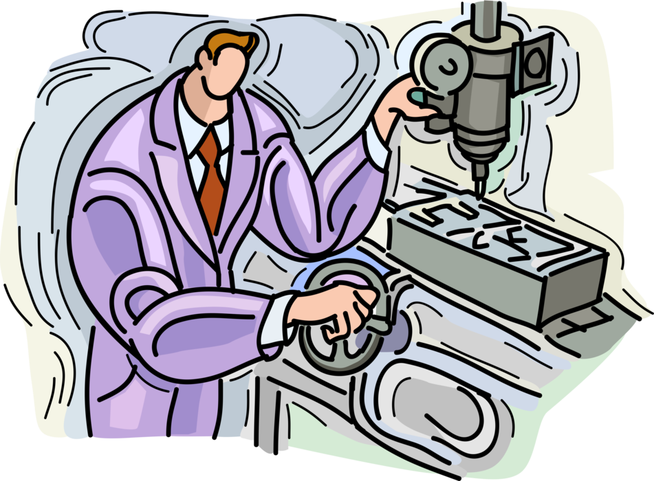 Vector Illustration of Tool and Die Operator with Mounted Drill Press Equipment