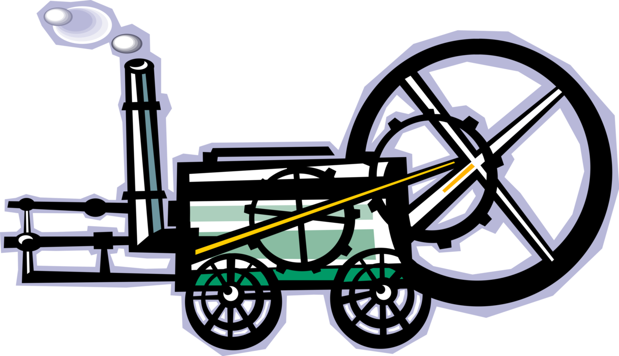 Vector Illustration of Antique Vintage Agricultural Steam Engine Farm Machinery