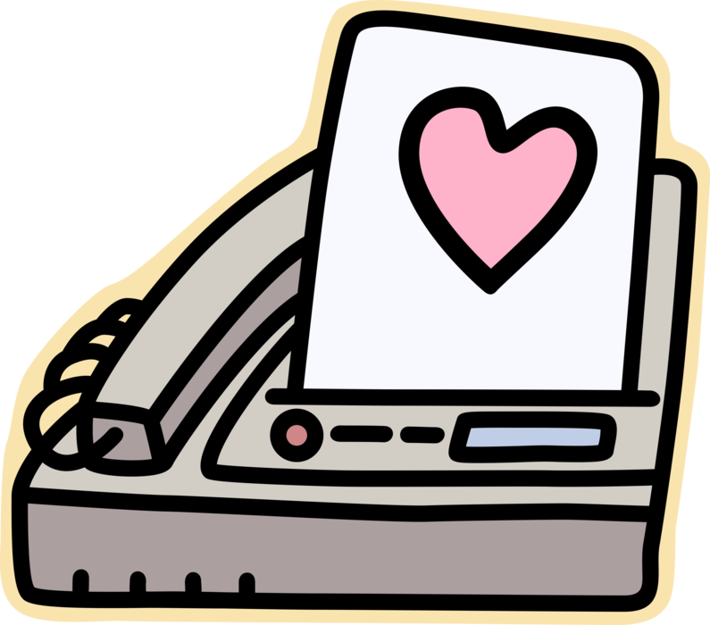 Vector Illustration of Fax Facsimile Telephonic Transmission Device with Love Heart