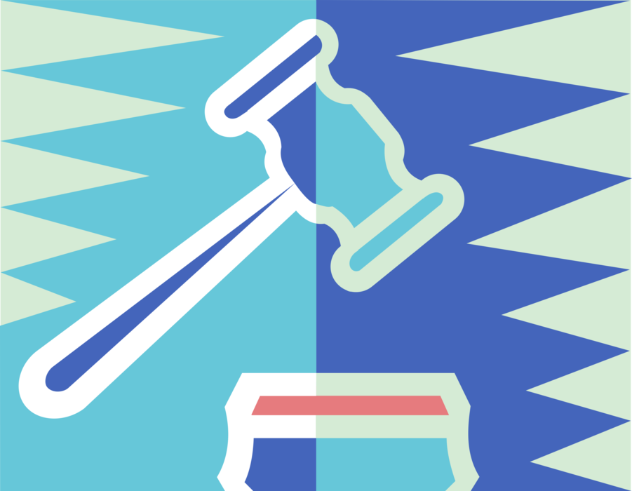 Vector Illustration of Judge's Gavel Ceremonial Mallet Punctuates Judicial Rulings and Proclamations