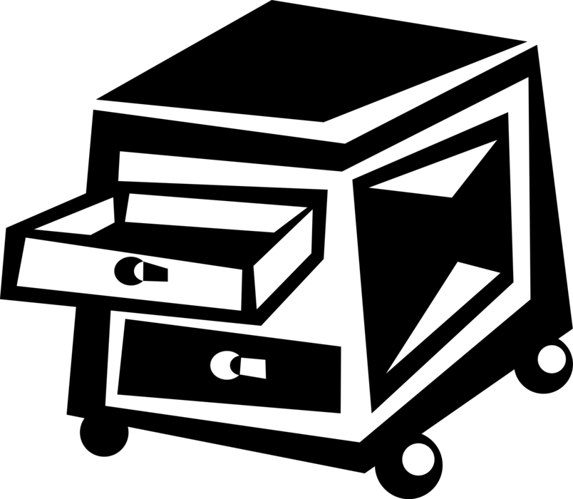 Vector Illustration of Office Cabinet Drawers Storage Unit on Wheels