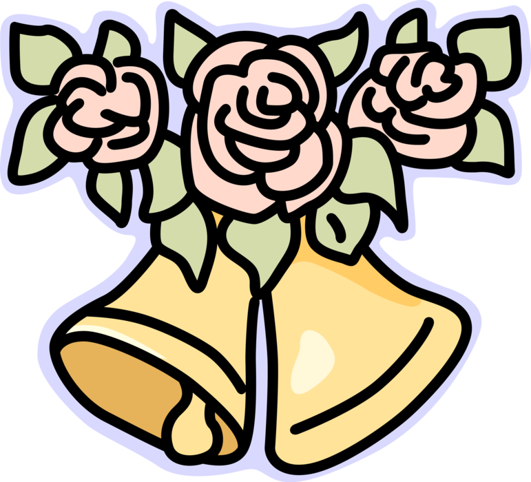 Vector Illustration of Wedding Bells with Rose Flowers