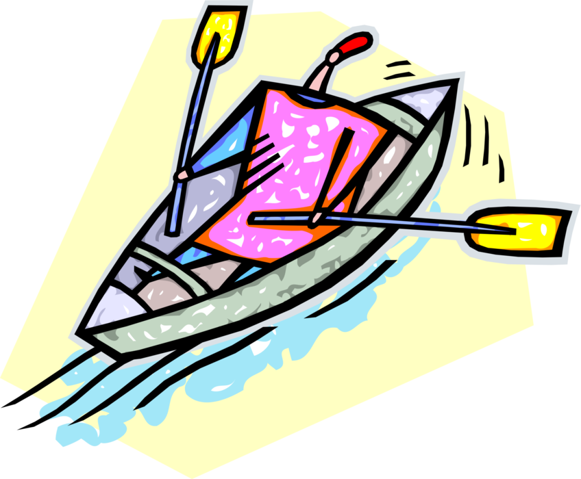 Vector Illustration of Rower with Oars Rowing Boat in Water