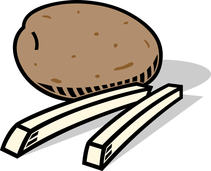 Vector Illustration of Starchy Edible Tuber Potato with French Fries