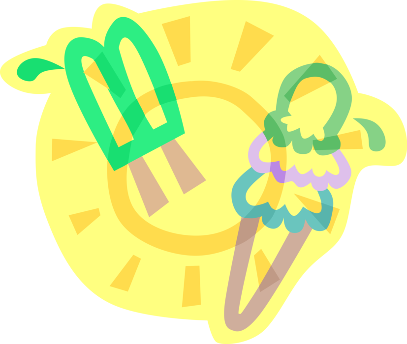 Vector Illustration of Gelato Ice Cream and Popsicle Treats on Hot Summer Day