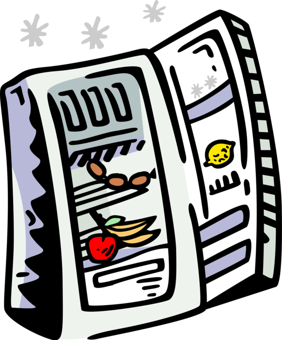 Vector Illustration of Refrigerator Icebox Fridge Household Appliance Keeps Perisable Food Cold