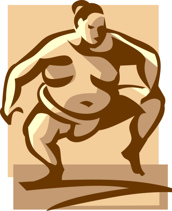 Vector Illustration of Japanese Sumo Wrestler Wrestles in Competition