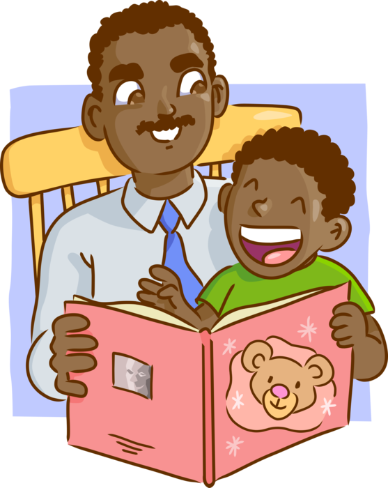 Vector Illustration of Father and Son Learning to Read Storybook Book