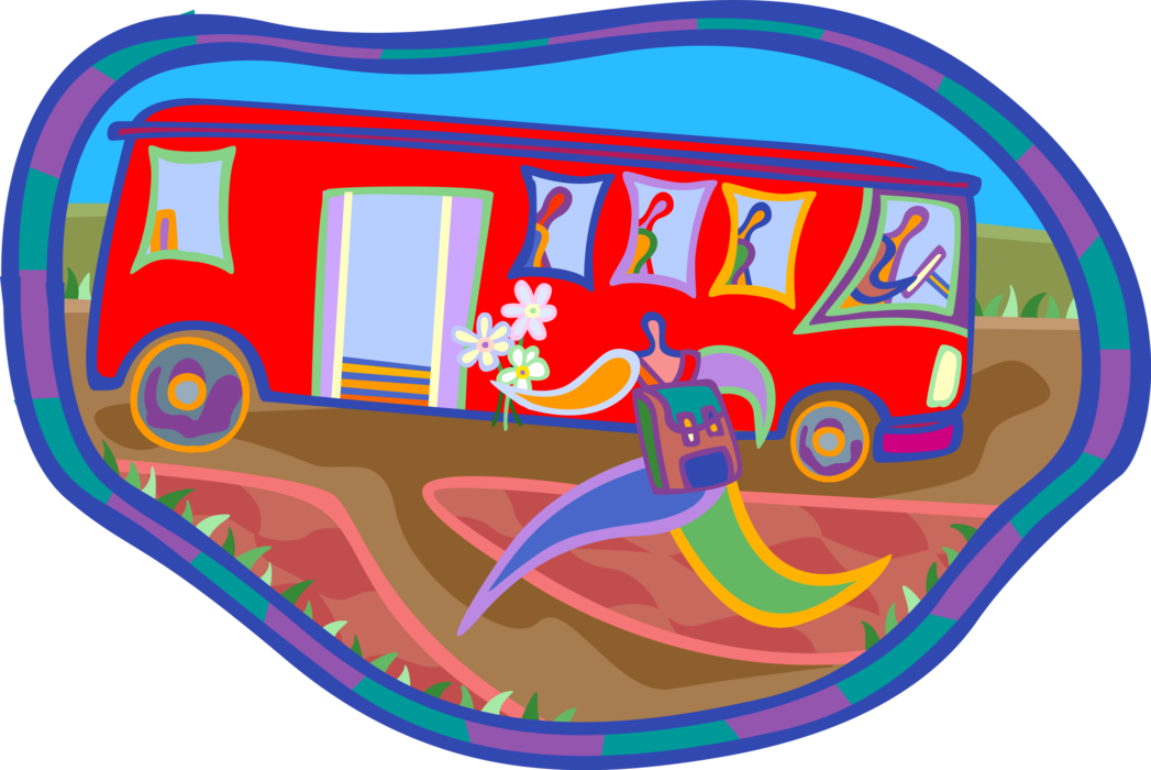 Vector Illustration of Running to Catch Public Transportation Bus