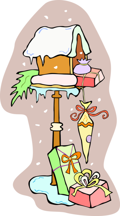Vector Illustration of Mailbox Covered in Snow with Christmas Presents