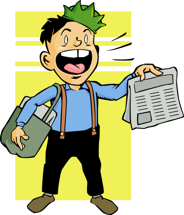 Vector Illustration of Newspaper Paperboy Sells Papers on Street Corner