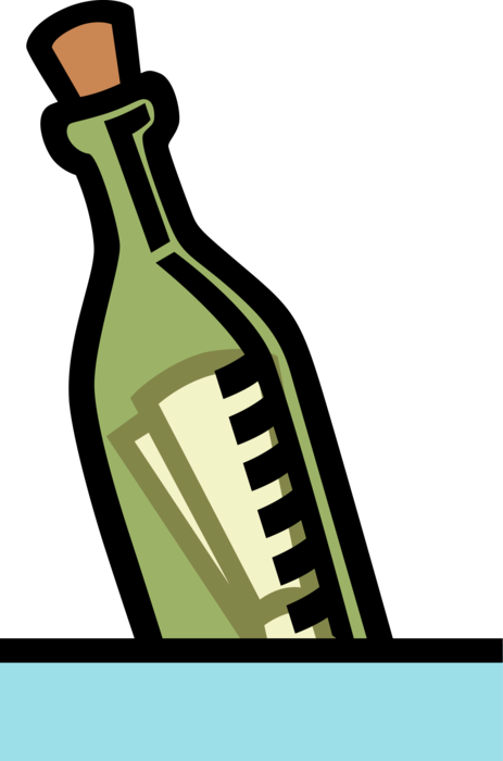 Vector Illustration of Message in Bottle Form of Communication Floating in Ocean