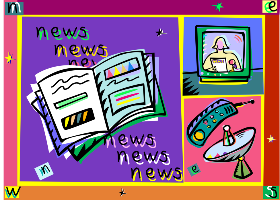 Vector Illustration of Packaged Current Event Information with Broadcast and Online Internet News