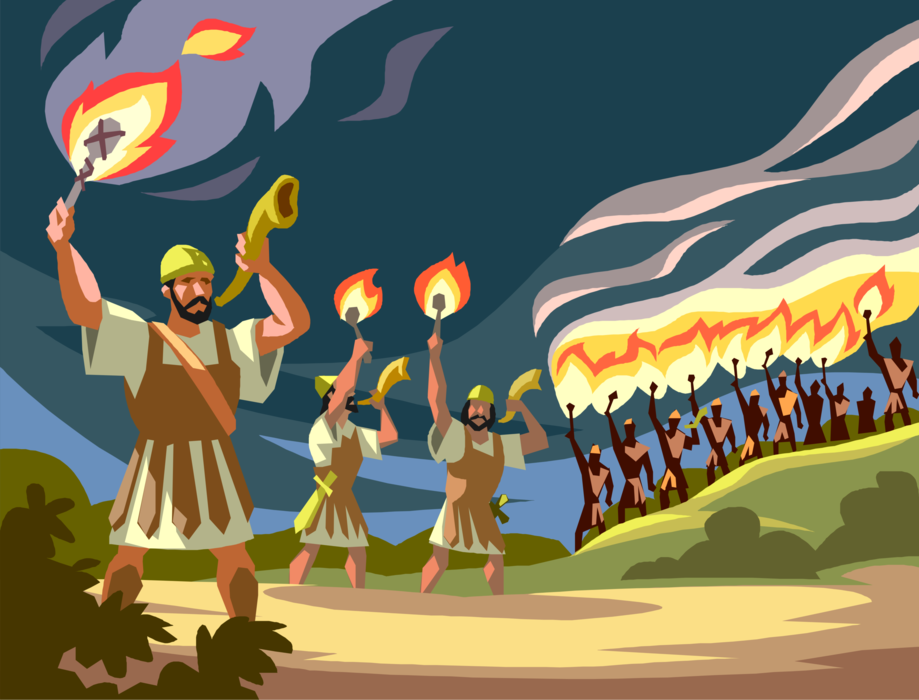 Vector Illustration of Gideon's Army of 300 Men Defeat the Midianites Biblical Story