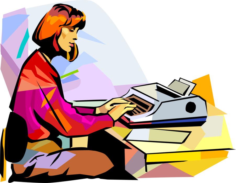 Vector Illustration of Typing Letter with Typewriter Machine for Writing Characters
