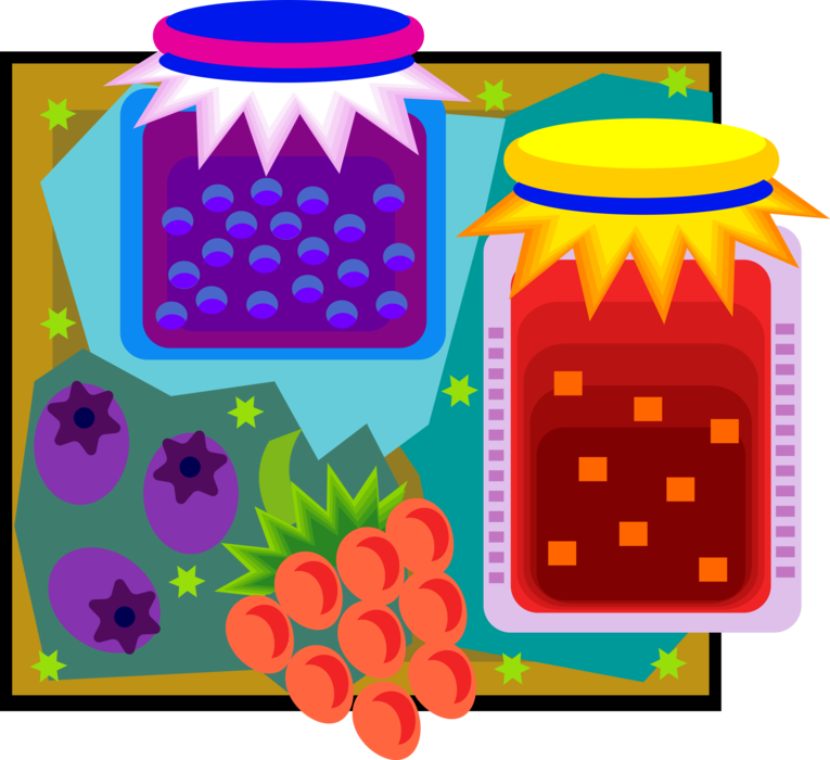 Vector Illustration of Homemade Wild Berry Preserves with Fresh Berries
