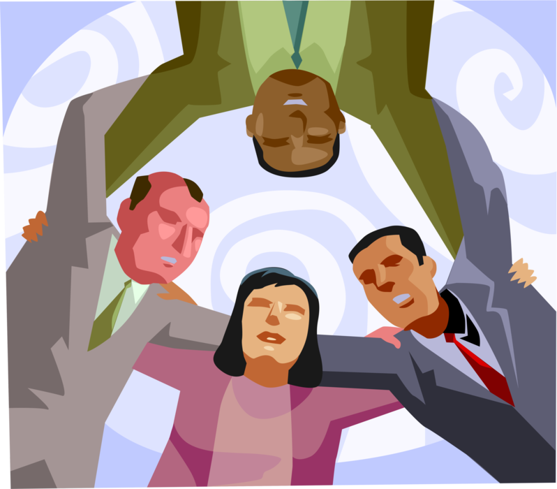 Vector Illustration of Business Associates Huddle to Discuss Strategy
