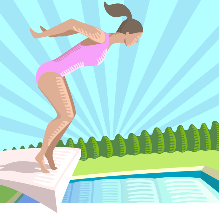 Vector Illustration of Diver Diving from Diving Board into Swimming Pool