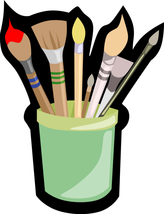 Vector Illustration of Visual Fine Arts Artist's Paintbrushes in Jar
