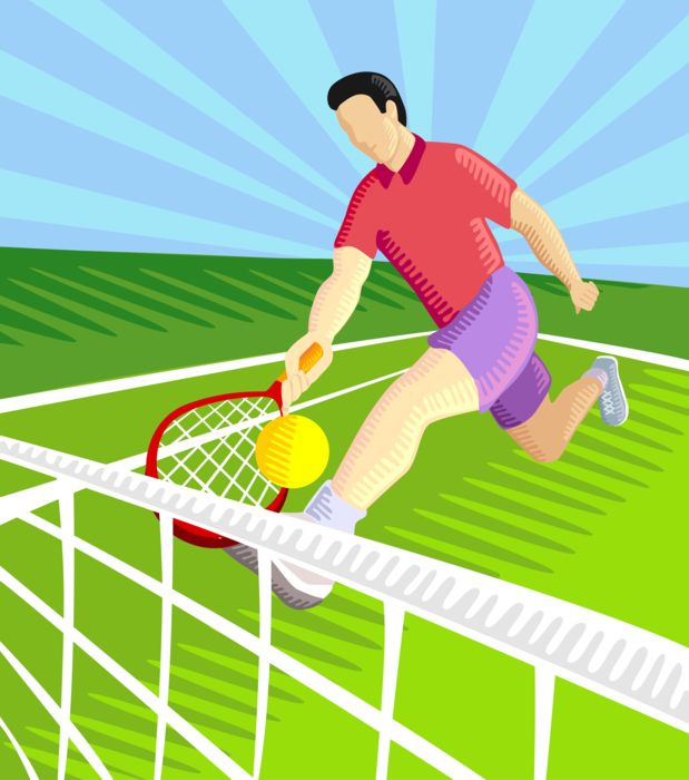 Vector Illustration of Tennis Player Hits Ball During Tennis Match