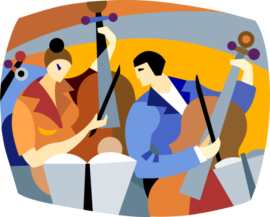 Vector Illustration of Symphony Orchestra Musicians Warming Up Before Concert Performance