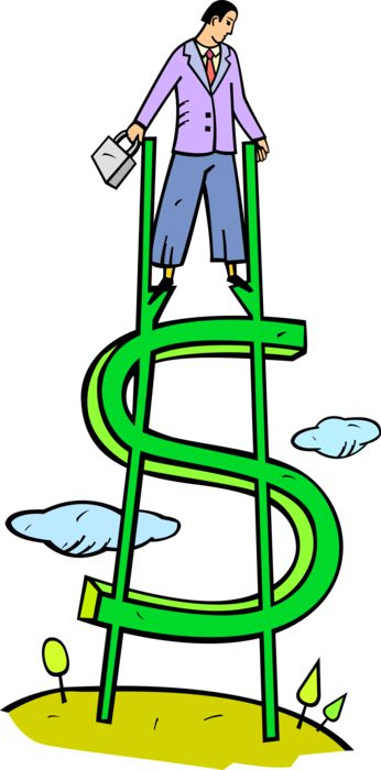 Vector Illustration of Businessman Walking on Stilts Made of Dollar Signs