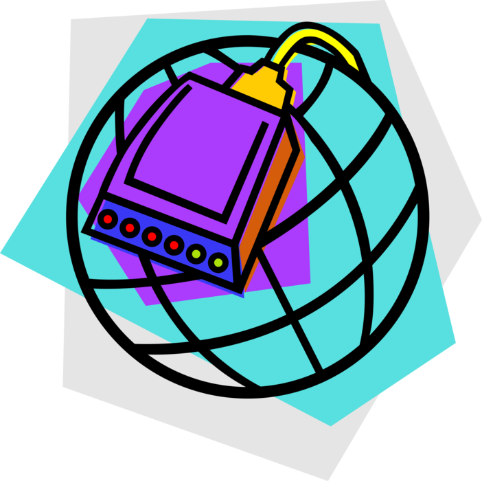Vector Illustration of Wired World Globe with Modem Hub