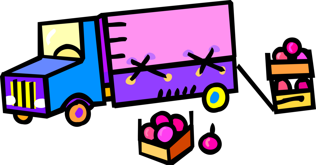 Vector Illustration of Commercial Shipping and Delivery Transport Truck Vehicle with Boxes of Fruit