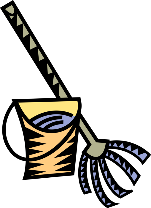 Vector Illustration of Mop and Pail used for Cleaning and Washing Floors
