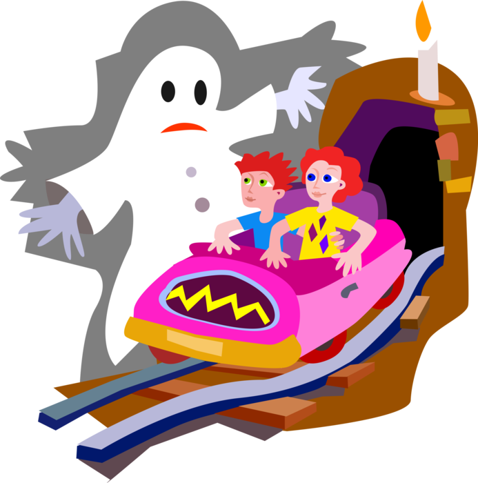Vector Illustration of Haunted House Ride at Theme Park or Amusement Park