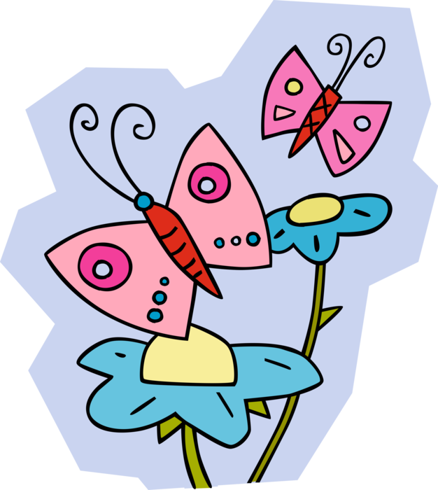 Vector Illustration of Colorful Butterflies with Garden Flowers in Summer