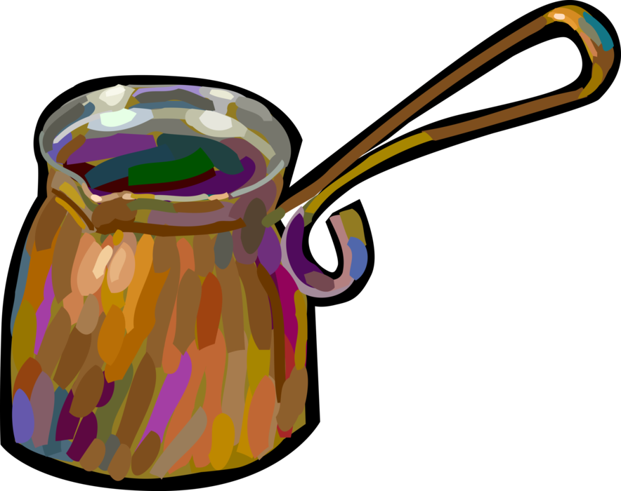 Vector Illustration of Turkish Coffee Türk Kahvesi Unfiltered Coffee Served from Copper Cezve