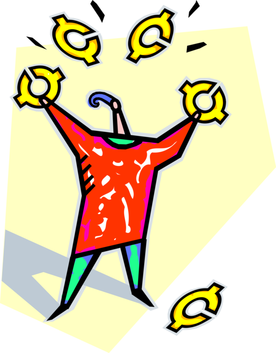 Vector Illustration of Big Top Circus Juggler Juggling Currency Money Cent Signs