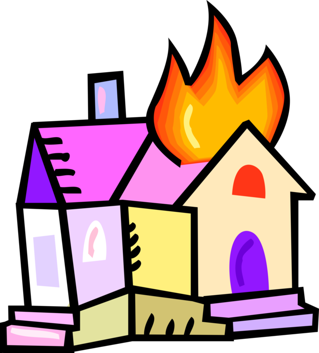 Vector Illustration of House Home Residence Building on Fire