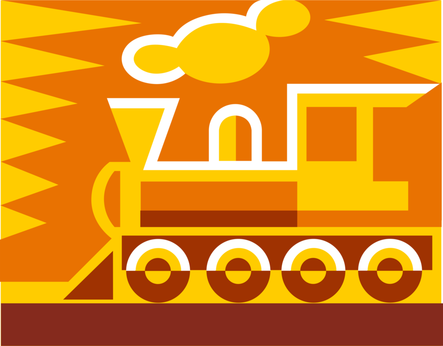 Vector Illustration of Rail Transport Speeding Steam Locomotive Railway Train Engine