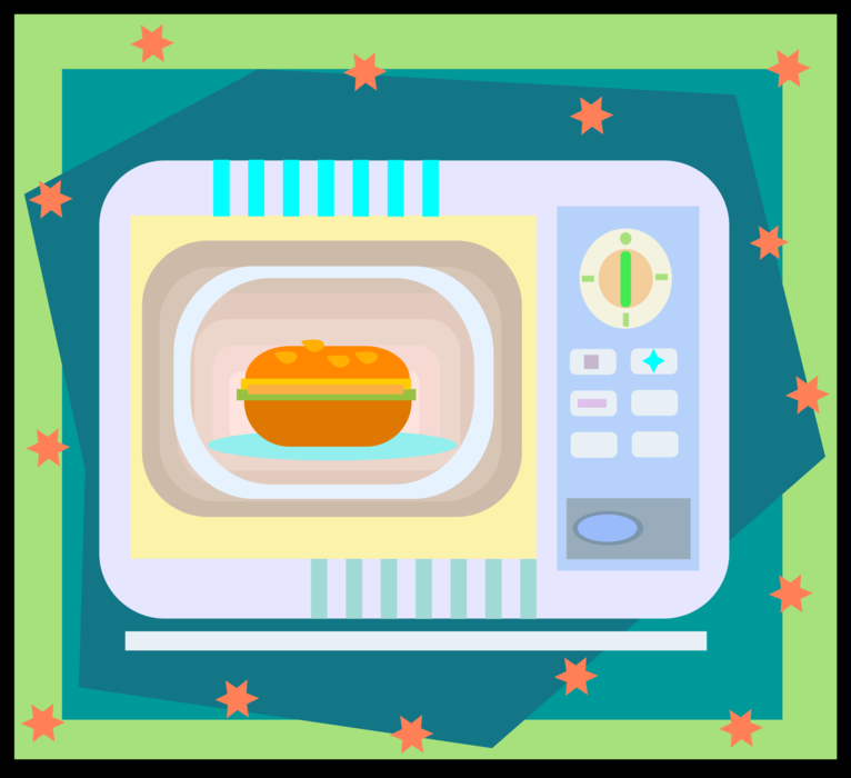 Vector Illustration of Kitchen Microwave Oven with Pot