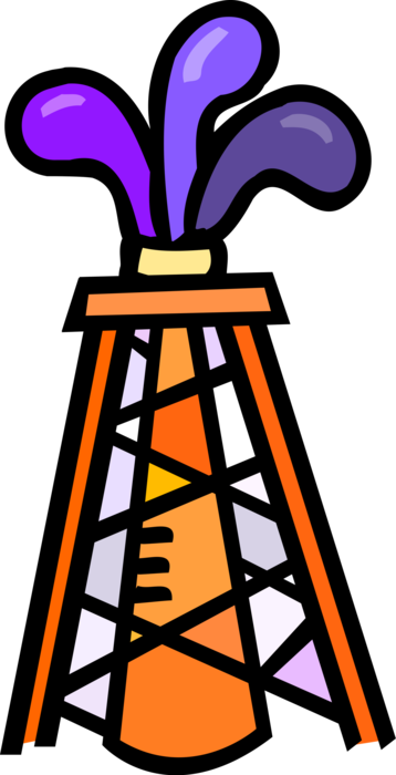 Vector Illustration of Oil Derrick Well Strikes Oil and Gushes Crude Oil Petroleum