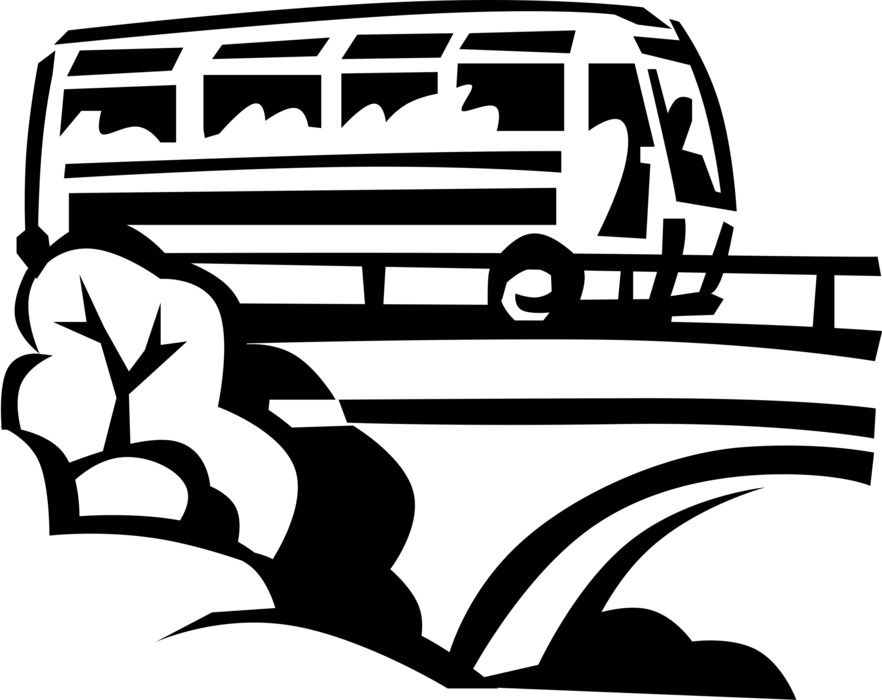 Vector Illustration of Tourists on Vacation Ride Tour Bus Touring Motor Vehicle