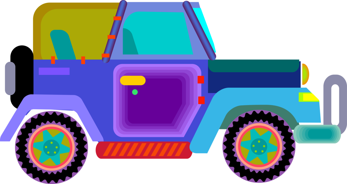Vector Illustration of Jeep Sports Utility Off-Road Automobile Motor Vehicle 