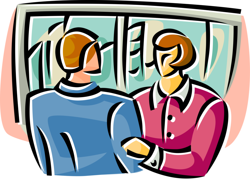 Vector Illustration of Businessman and Businesswoman Colleagues Talk and Discuss Shared Interests