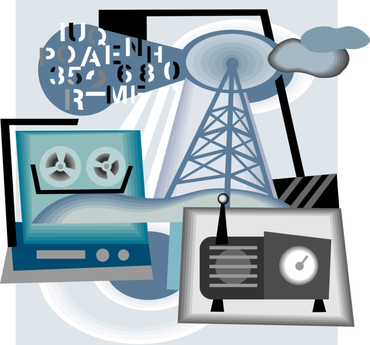 Vector Illustration of Broadcast Radio Waves with Transmission Tower