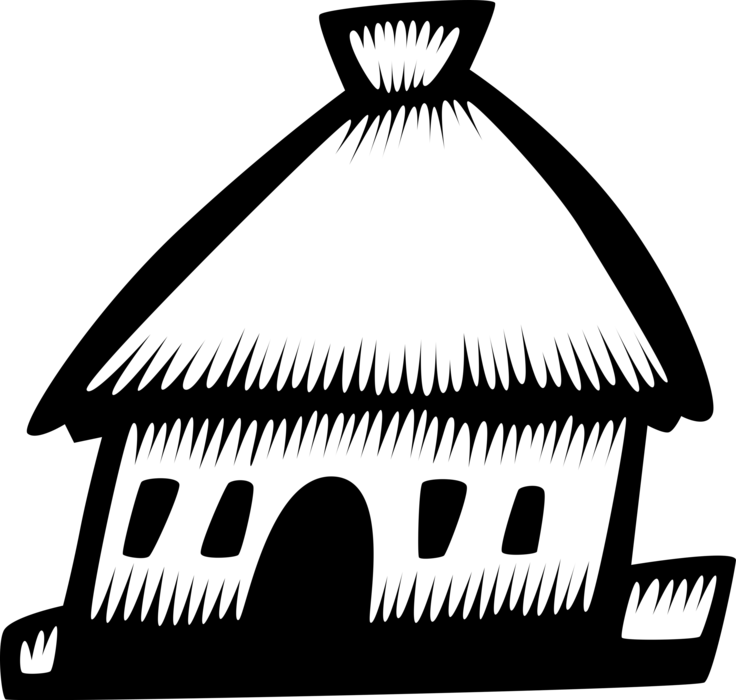 Vector Illustration of African Village Traditional Grass Hut Vernacular Architecture Primitive Dwelling