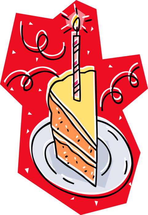 Vector Illustration of Single Serving Slice of Birthday Cake with Candle