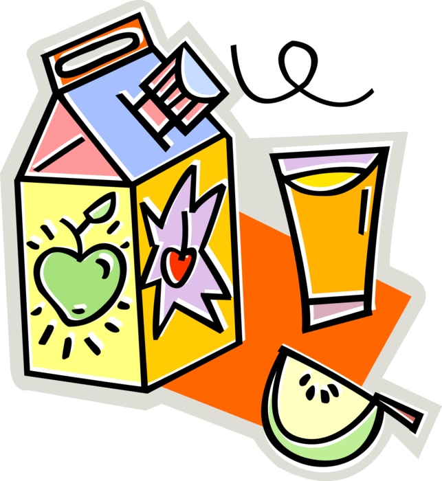 Vector Illustration of Carton of Pure Apple Juice with Glass and Sliced Apple