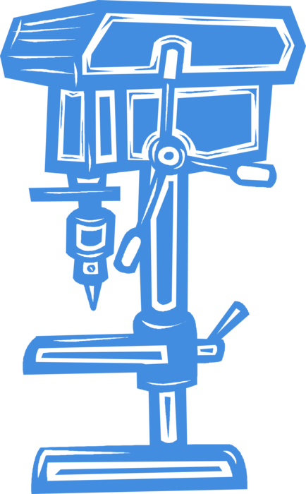 Vector Illustration of Mounted Drill Press on Workbench used in Woodworking, Metalworking, Do-it-Yourself Projects